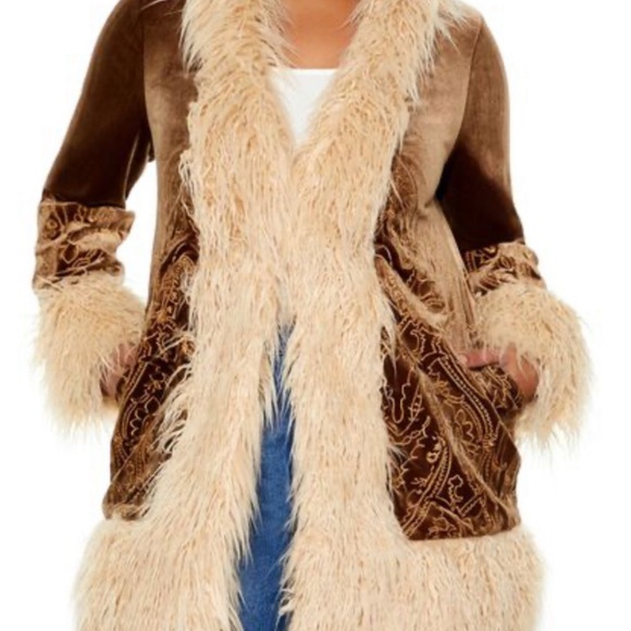 Forever 21 Penny Lane Coat. Faux Fur-Trim Embroidered Coat w/Pockets Size Small - Picture 8 of 10